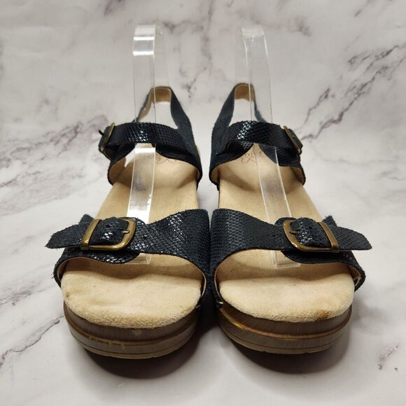 Sanita Daisy Davia Suede Leather Platform Sandals Black Blue Women's 9.5 (41) - Picture 2 of 9